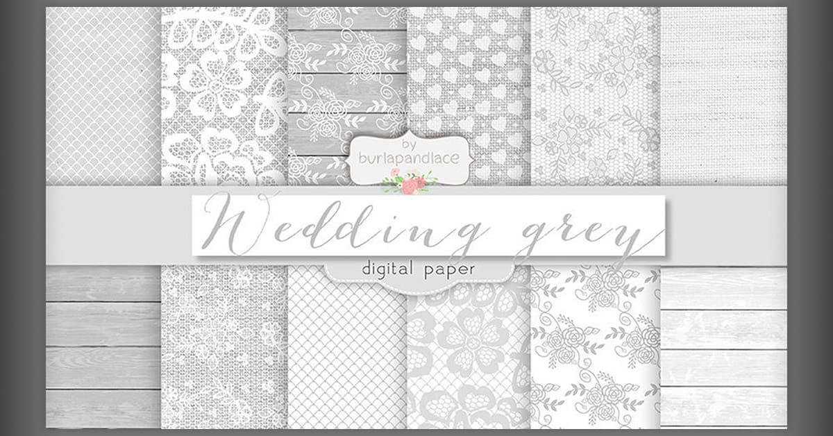 Grey Wedding Digital Paper Pack - Facebook.
