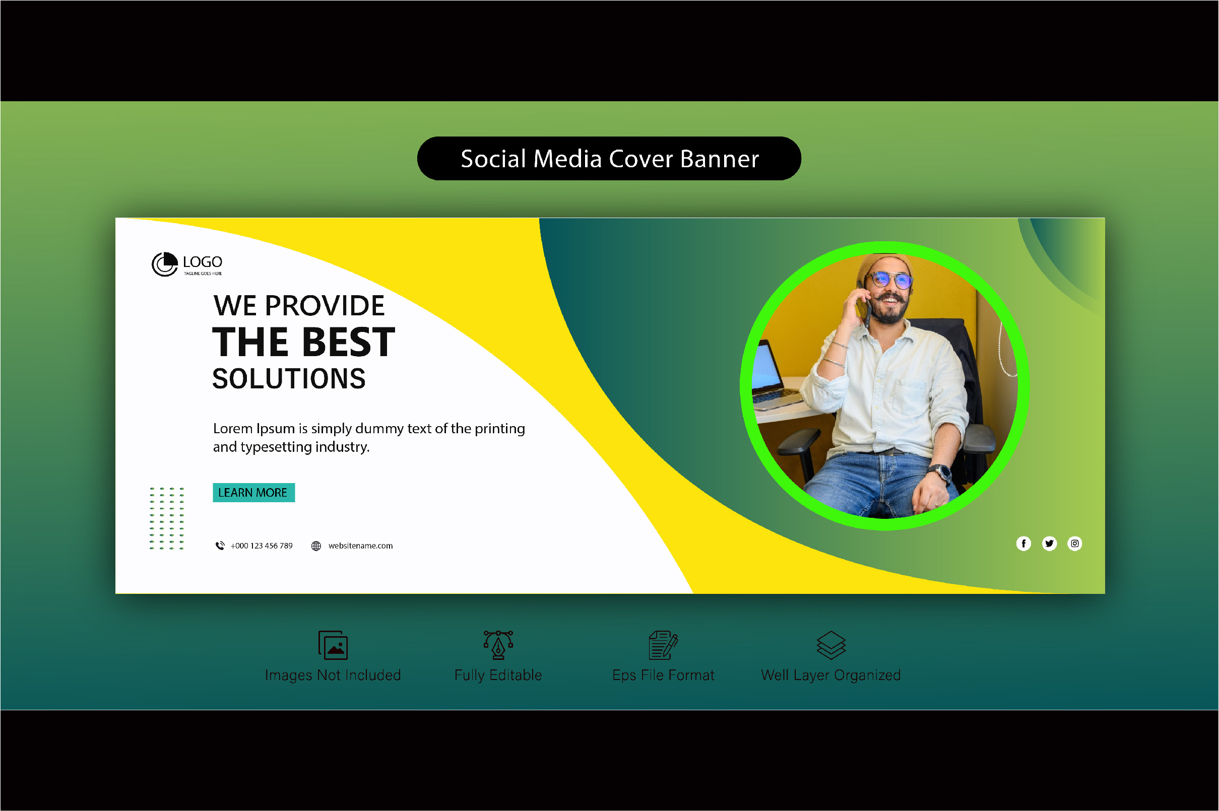 Facebook Cover Banner Design Bundle 01, green-yellow design.