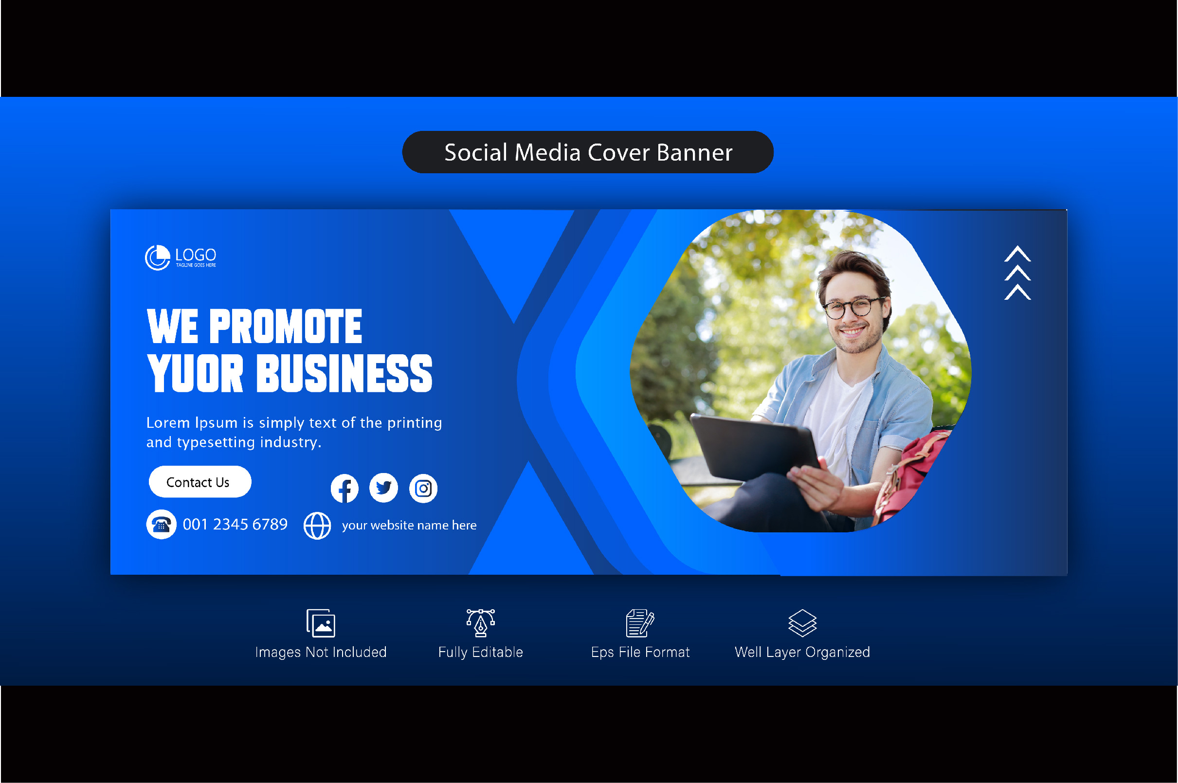 Facebook Cover Banner Design Bundle 02, blue design.