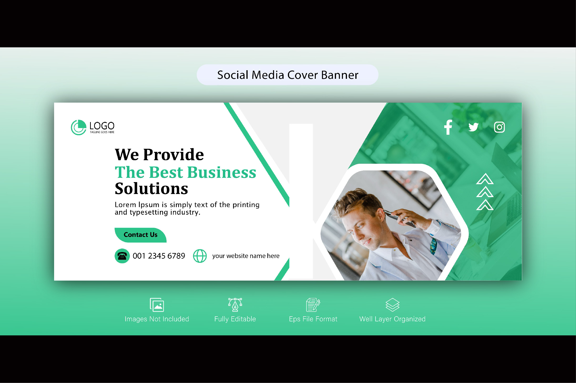 Facebook Cover Banner Design Bundle 02, white-green design.