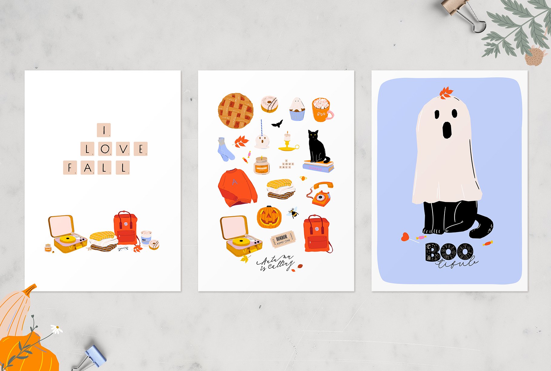 Light cards with different fall elements.