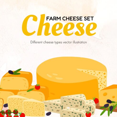 Set of colorful images of tread cheese.