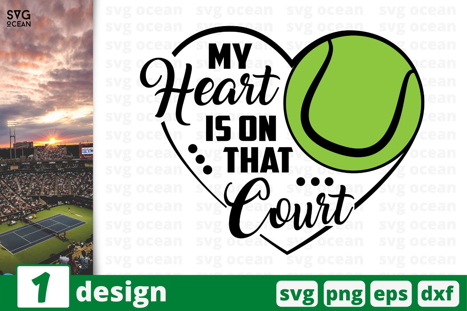 Green illustration with heart and tennis ball.