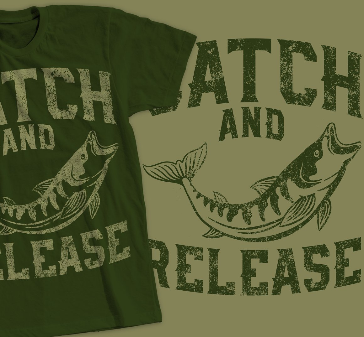 Dark green T-shirt with a lovely white fishing themed print.