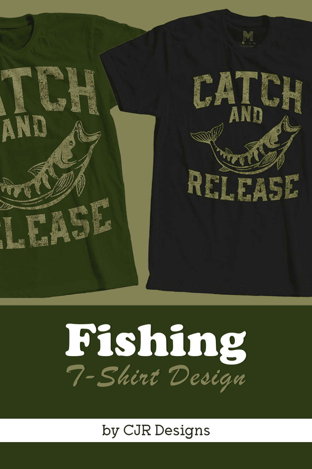 Black and dark green T-shirt with adorable predatory fish prints.