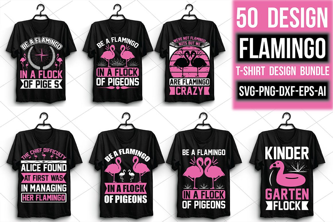 Collection of black T-shirts with an irresistible flamingo print.