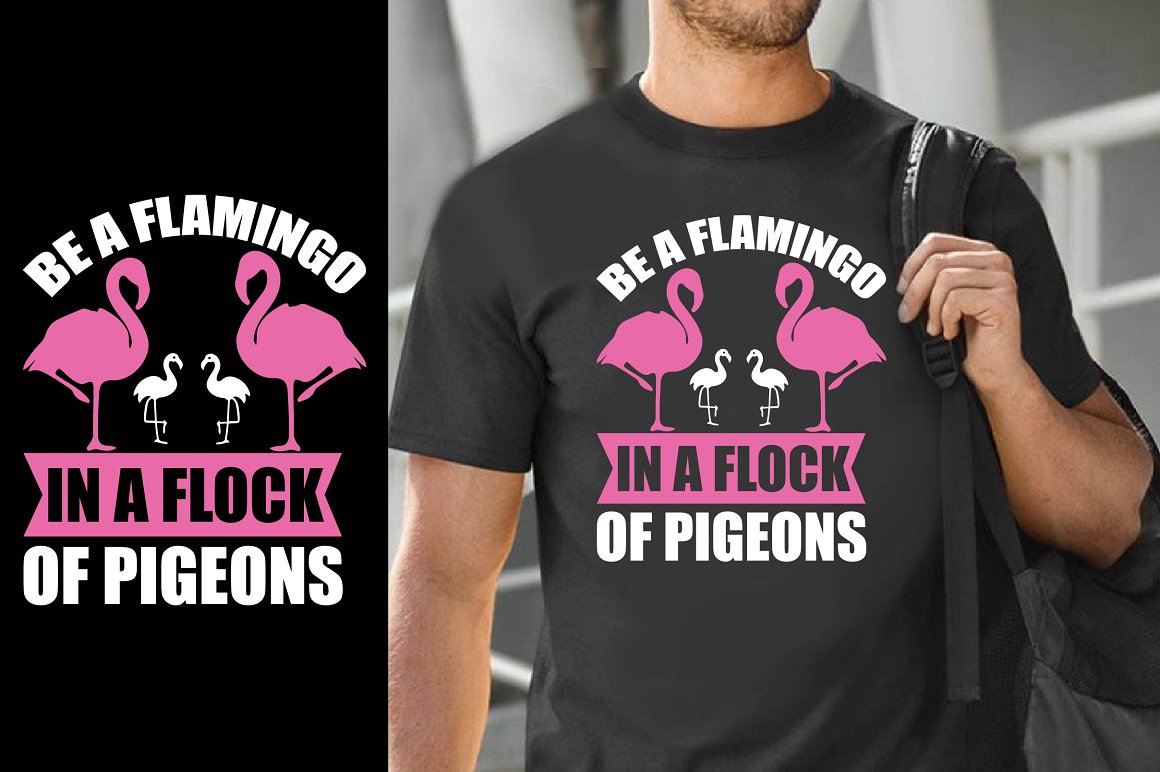 Black men's t-shirt with cute flamingo birds print.