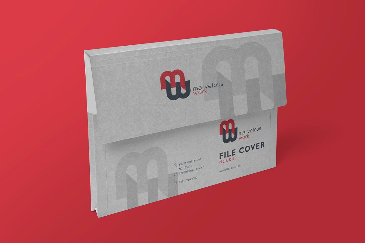 Image of flap folder with wonderful design on red background.