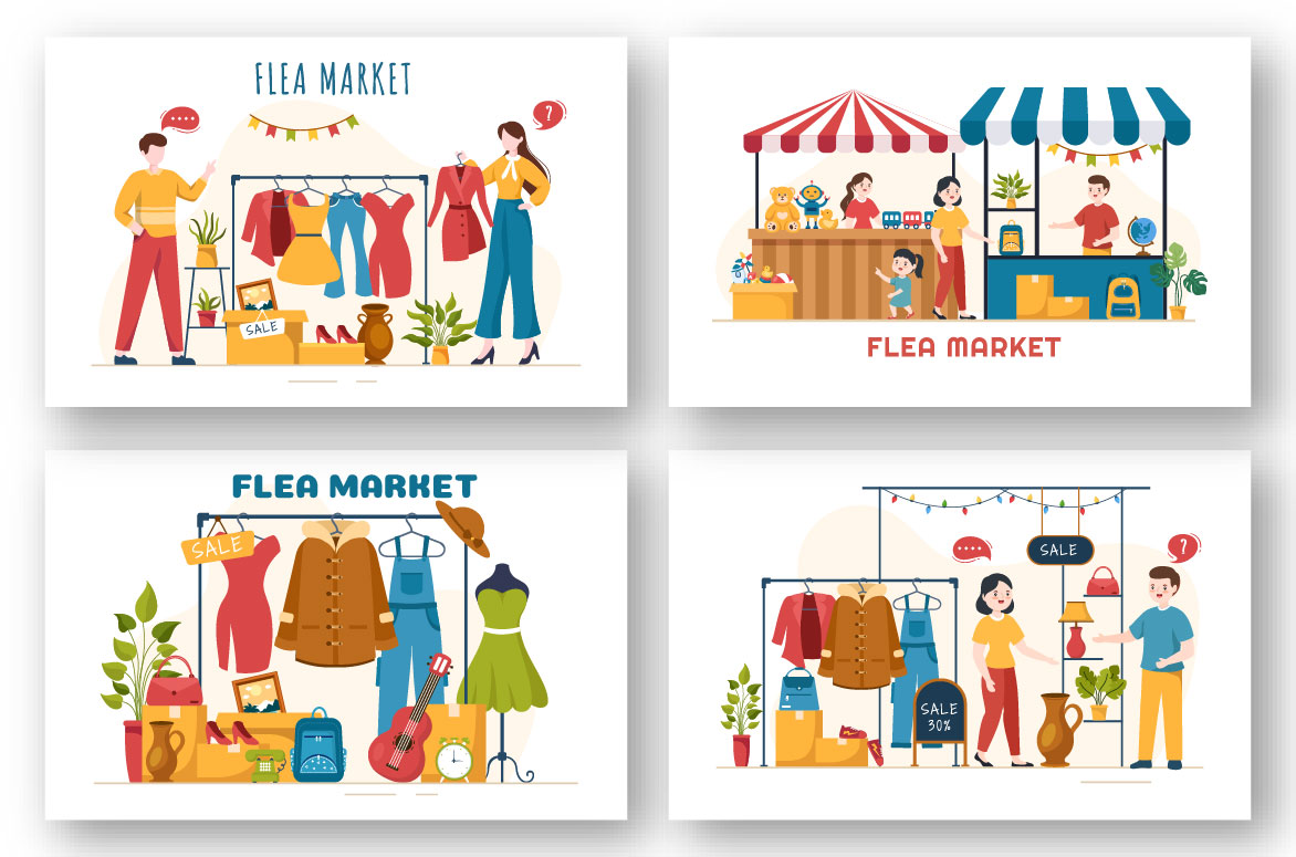 10 Flea Market Second Hand Shop Illustration collection.