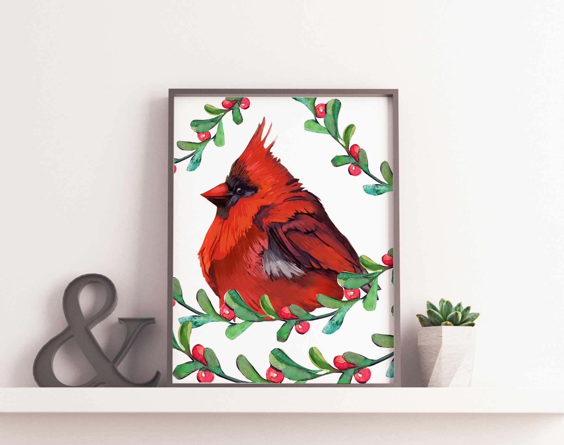 Colorful poster with a red bird.