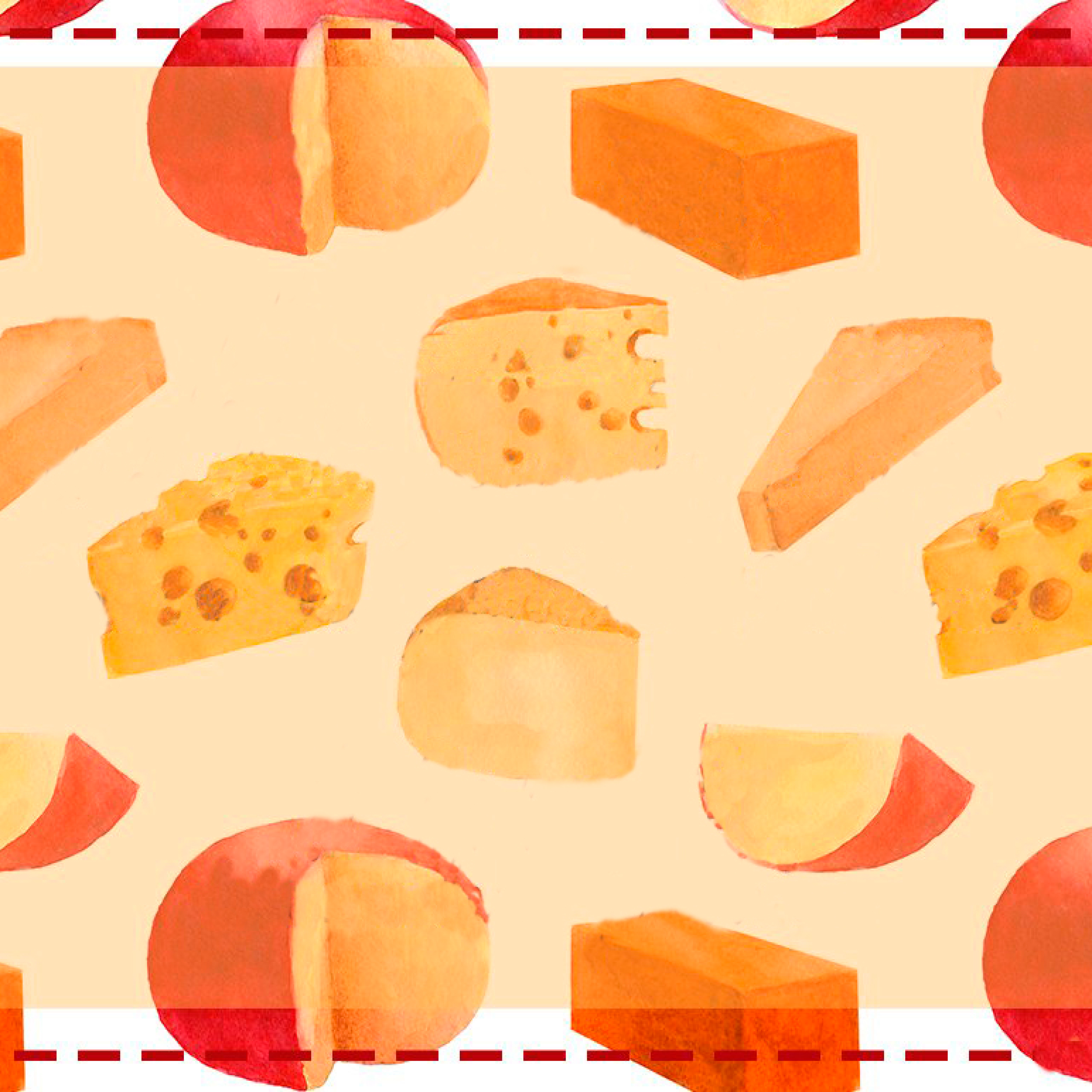 Set of colorful images of french cheeses.
