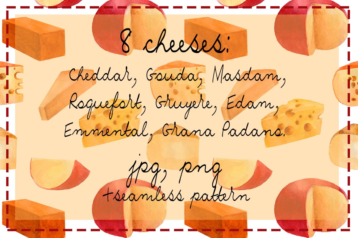 List of french cheeses on the background image of cheeses.