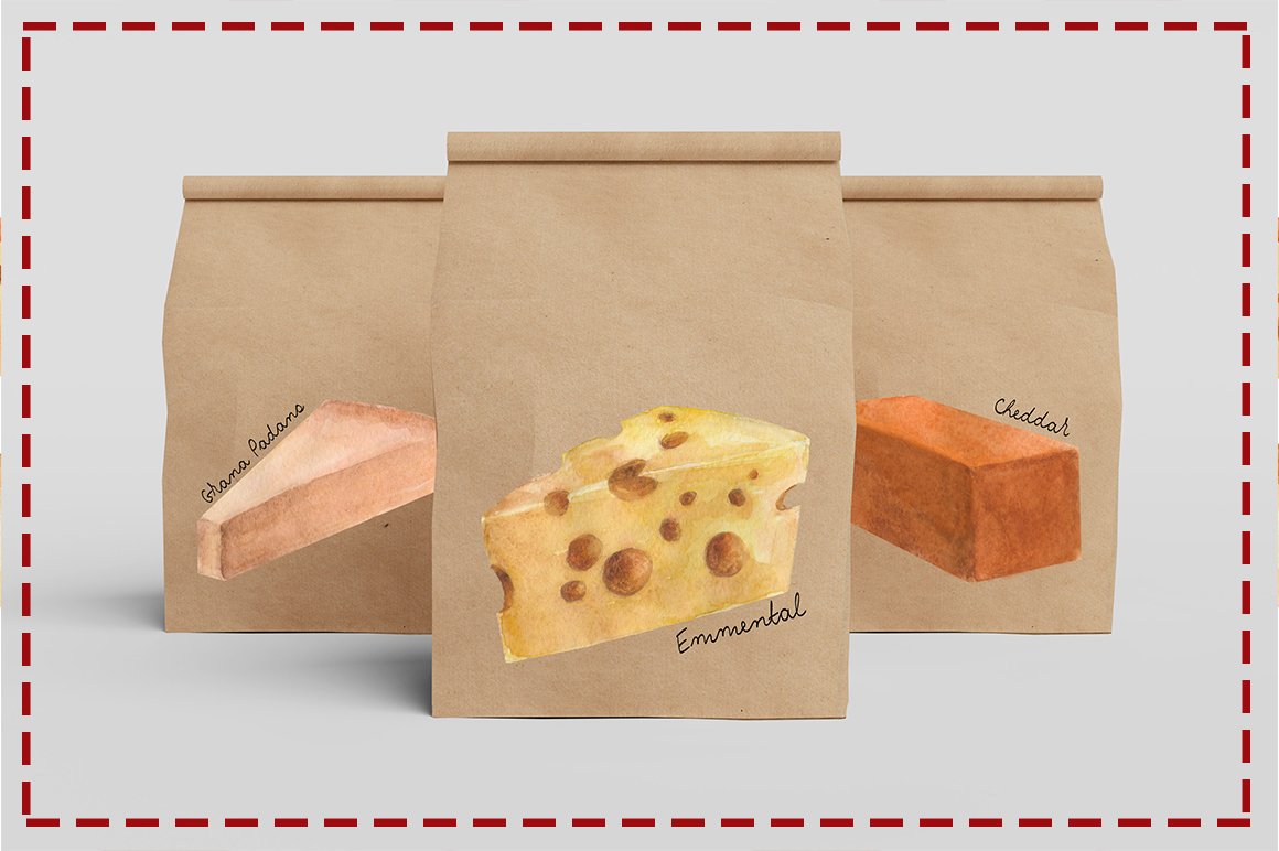Paper bags with a great prince of french cheeses.