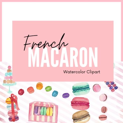 French Macaron Dessert Watercolor Clipart.
