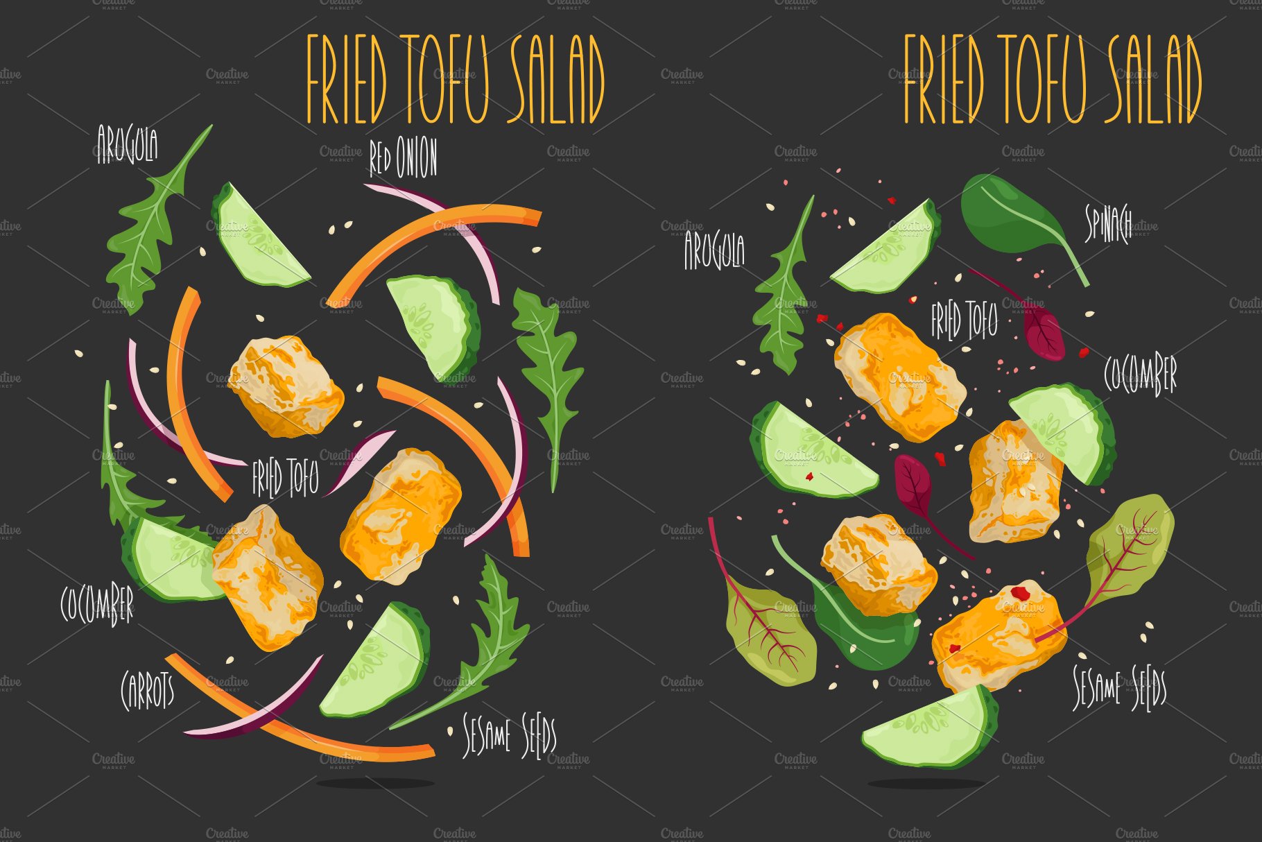 Matte black background with colorful ingredients for your salad.