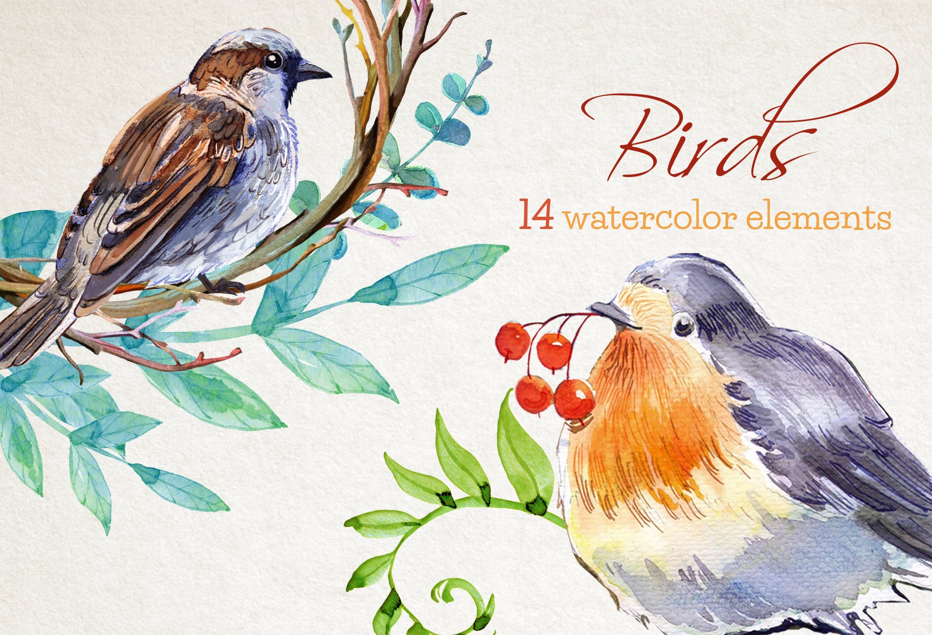 Watercolor birds composition.