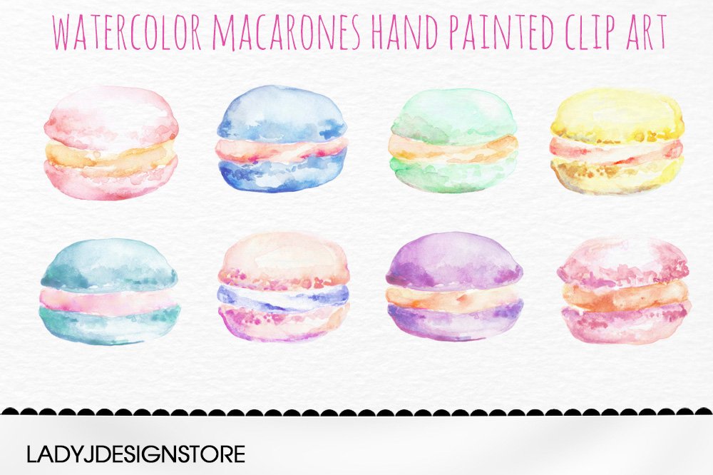 Pastel watercolor macaroons collection.