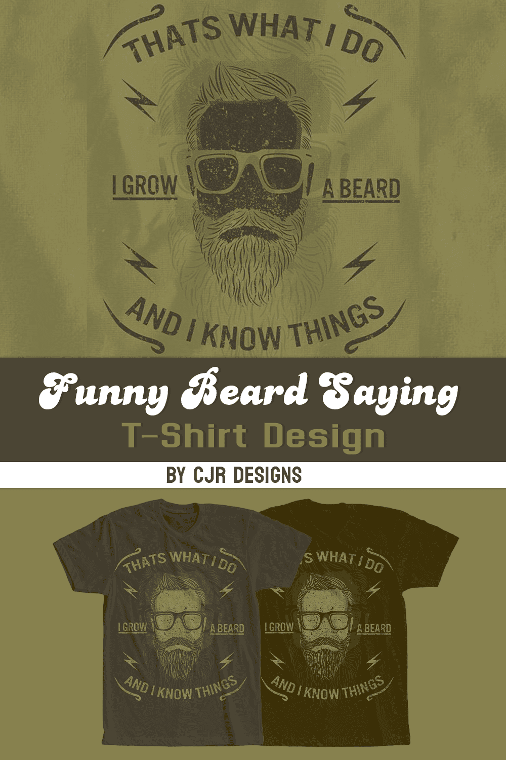 A set of T-shirts with a great print of a man with a beard in sunglasses.