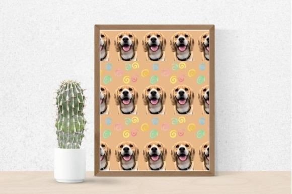 Images dogs on a beige background in brown frame, and cactus in pot.