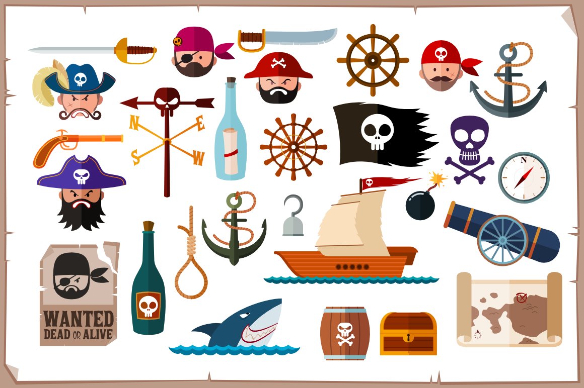 Lots of colorful pirate's elements.