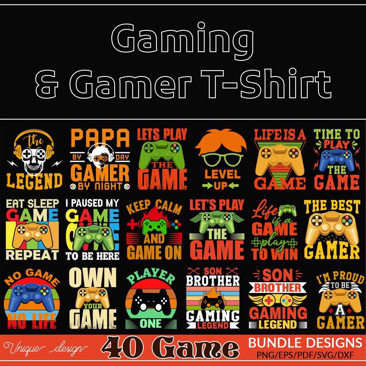 Gaming & Gamer T-shirt Design Bundle.