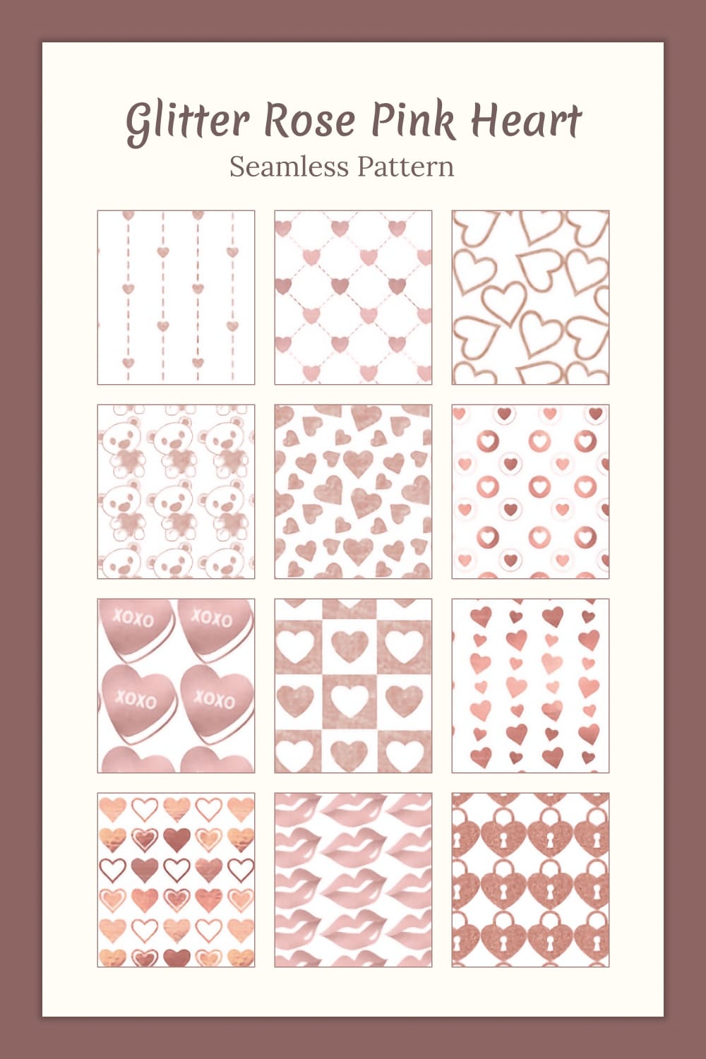 Glitter Rose Pink Heart Seamless Pattern - Pinterest.