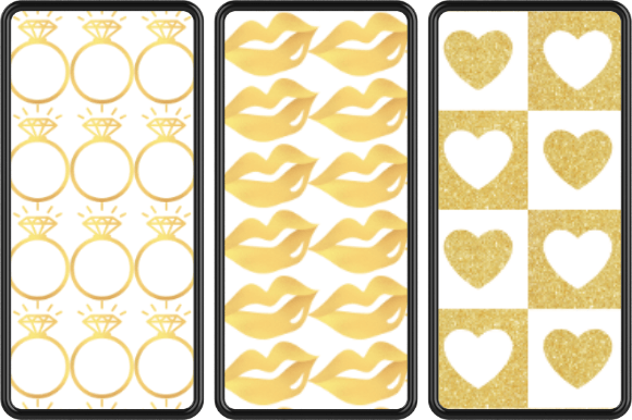 3 IPhone Mockups with different gold glitter images.