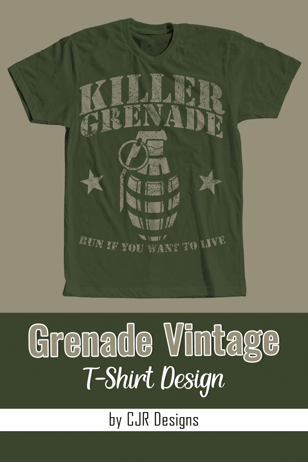 Green T-shirt with adorable grenade design and lettering.