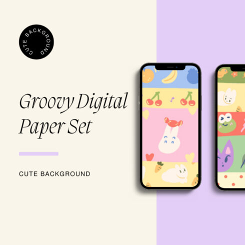 Groovy Digital Paper Set,Cute Background.