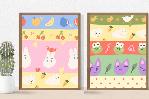 Colorful posters in a pastel with so cute cats.