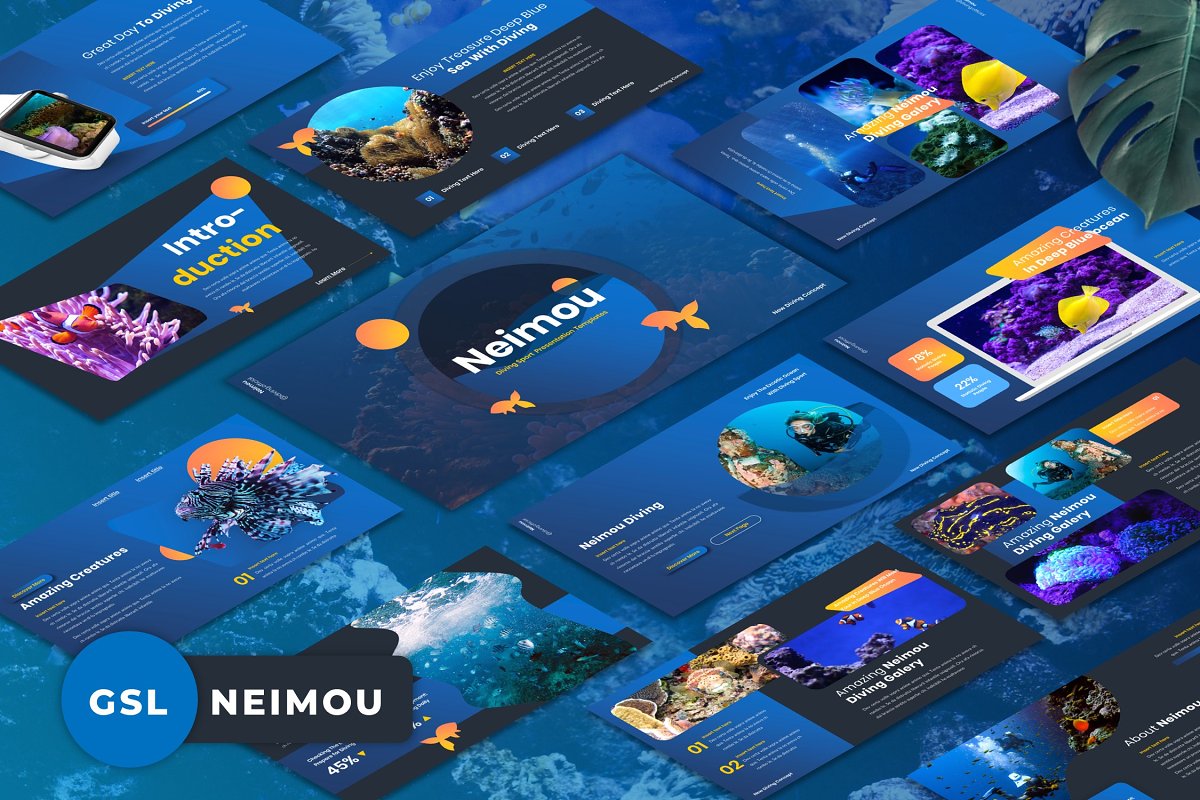 Cover image of Neimou Diving Sport Google Slide Template.