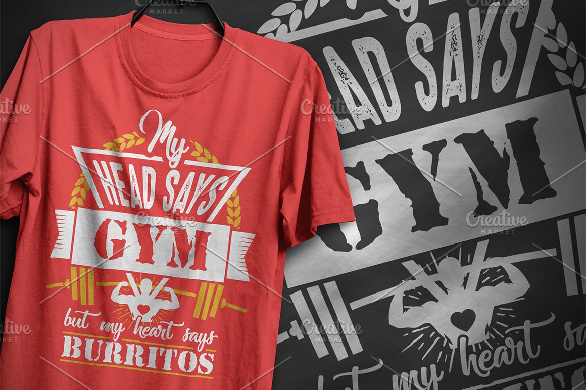 Passionate red t-shirt with a gym illustration.