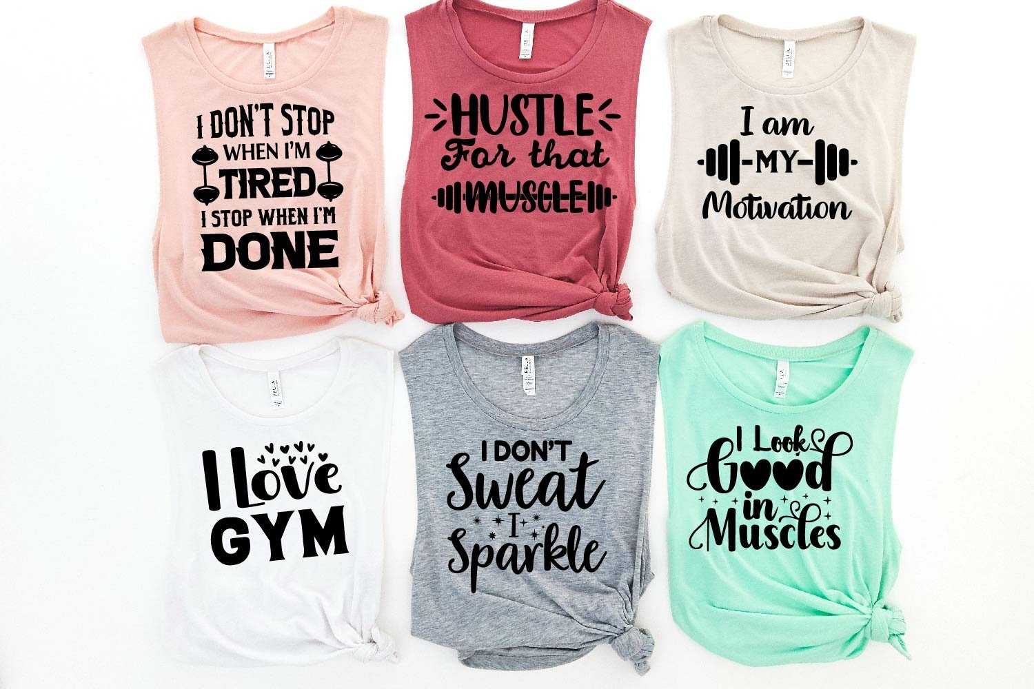 A collection of t-shirts with a beautiful gym-themed print.
