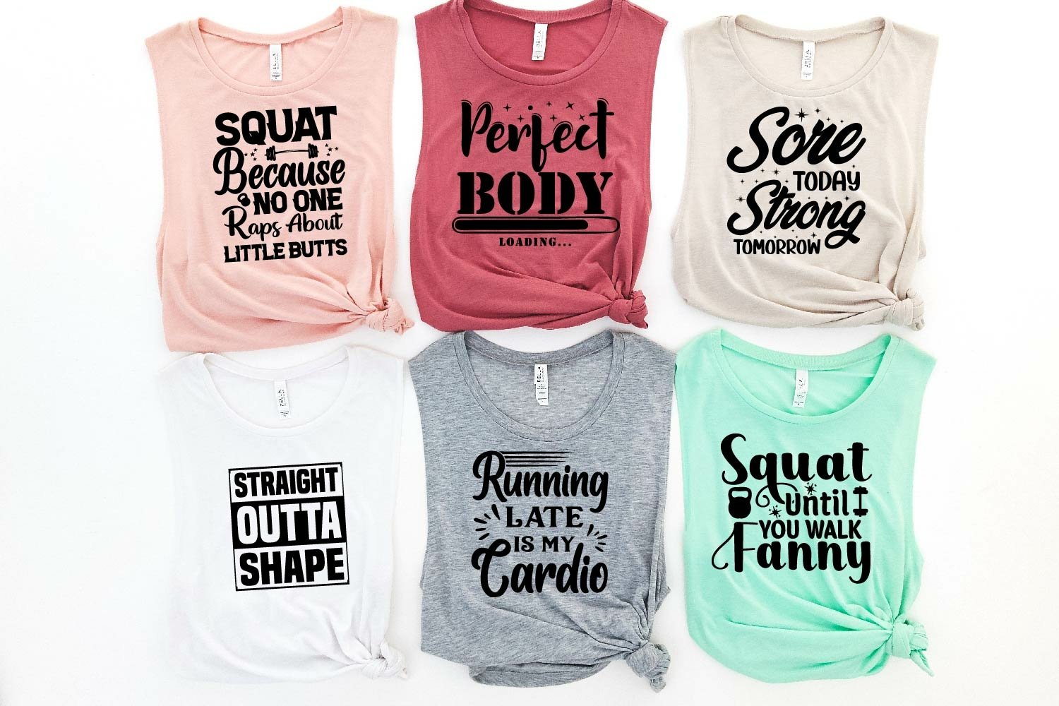 A set of t-shirts with a gorgeous gym-themed print.
