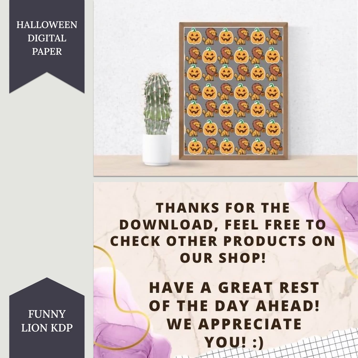 Halloween Digital Paper, Funny Lion Kdp.