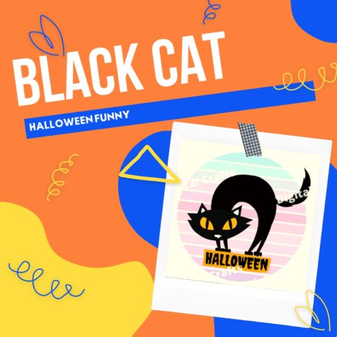 Halloween Funny Black Cat, Cat Clip Art.