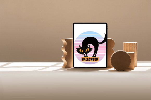 Halloween black cat on a colorful background for the poster.