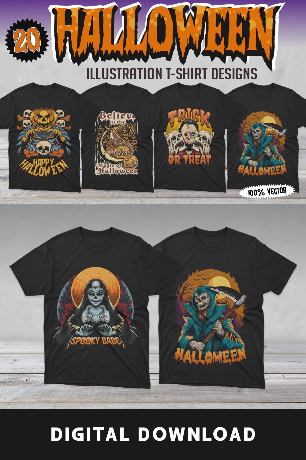T-Shirt Halloween Illustration Pinterest image.