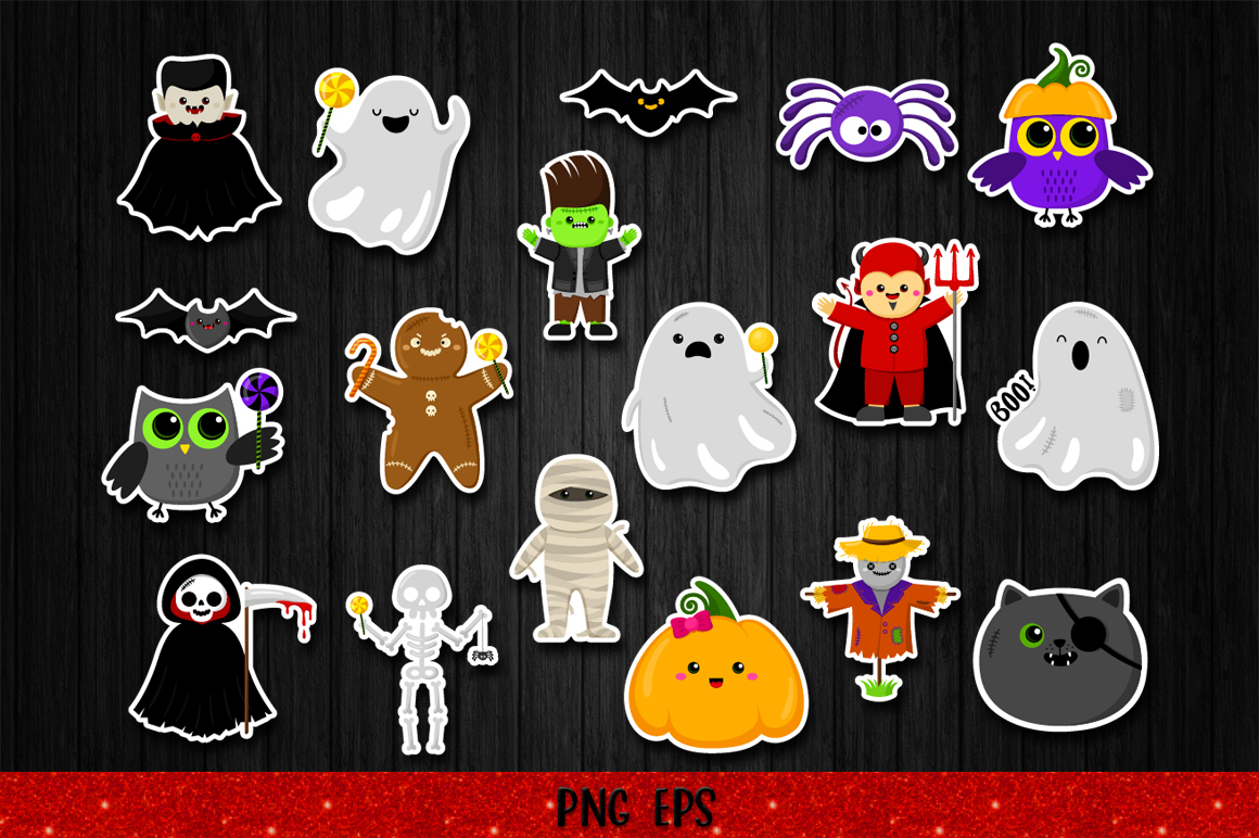 Halloween Stickers Bundle, halloween stickers characters.