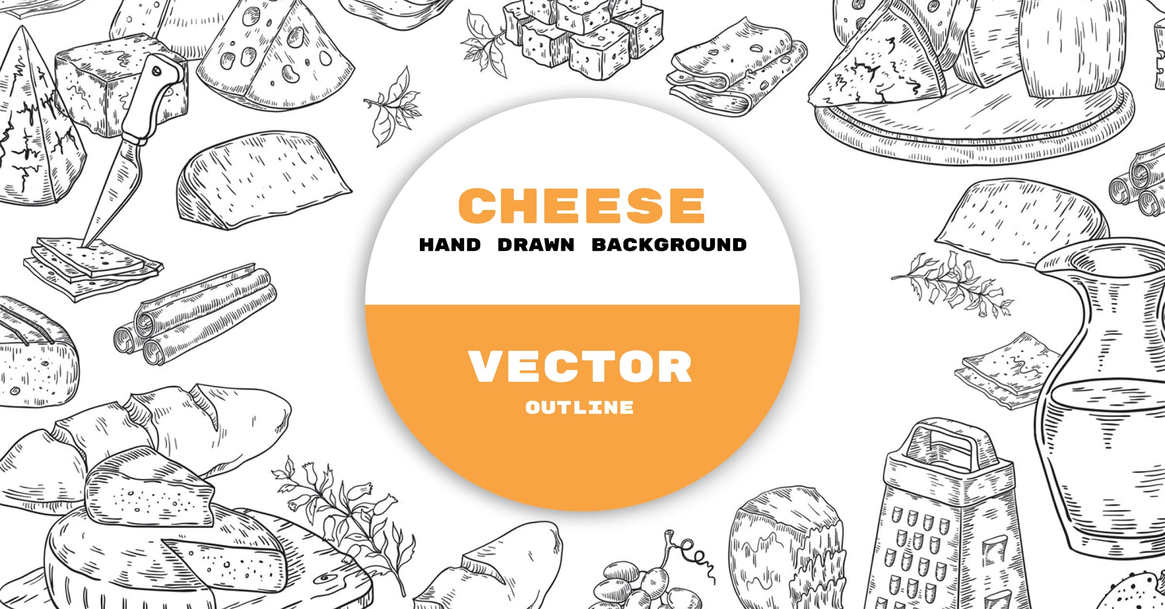 Hand Drawn Cheese Background. Organic Italian Food And Snack ...