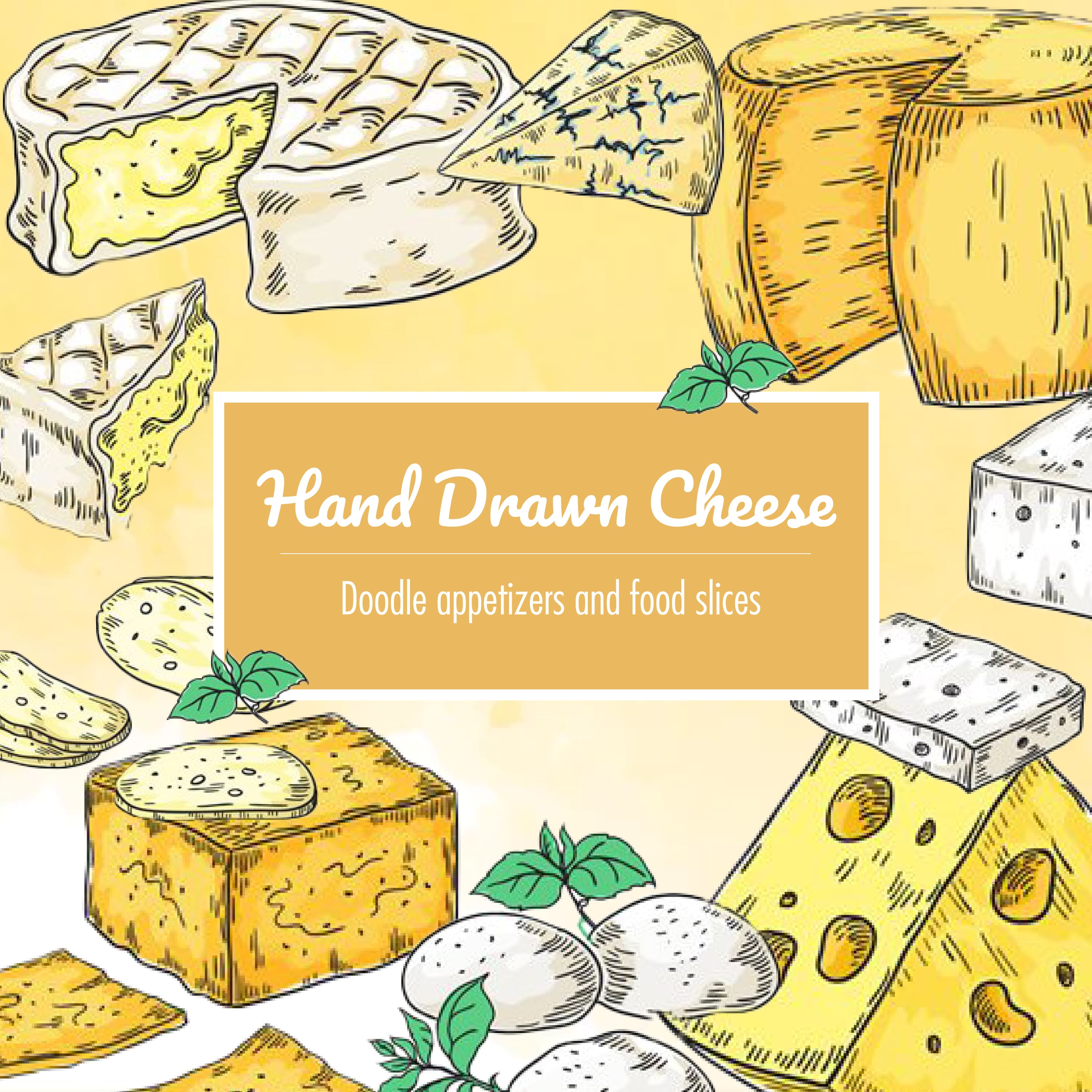 Cheese image hand-drawn on a bright background.