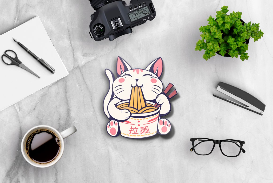 Picture of an adorable sticker in the shape of a cute cat.