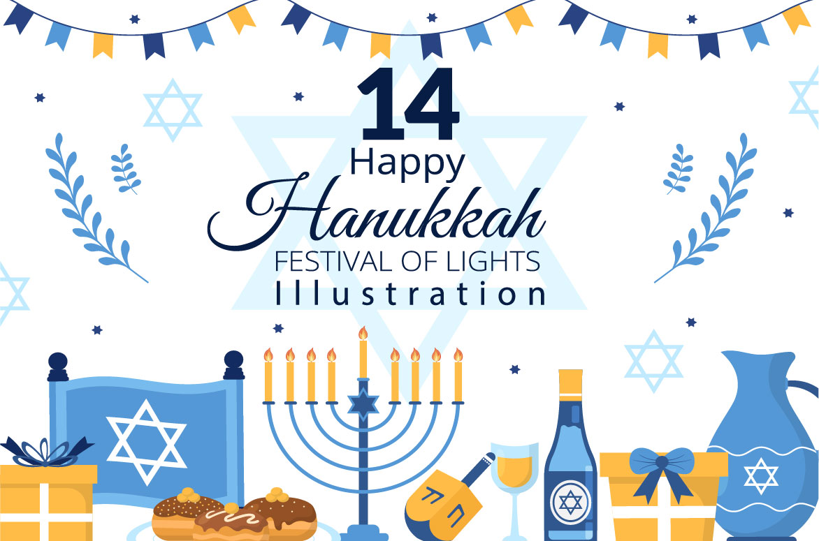 14 Happy Hanukkah Jewish Holiday Illustration facebook image.