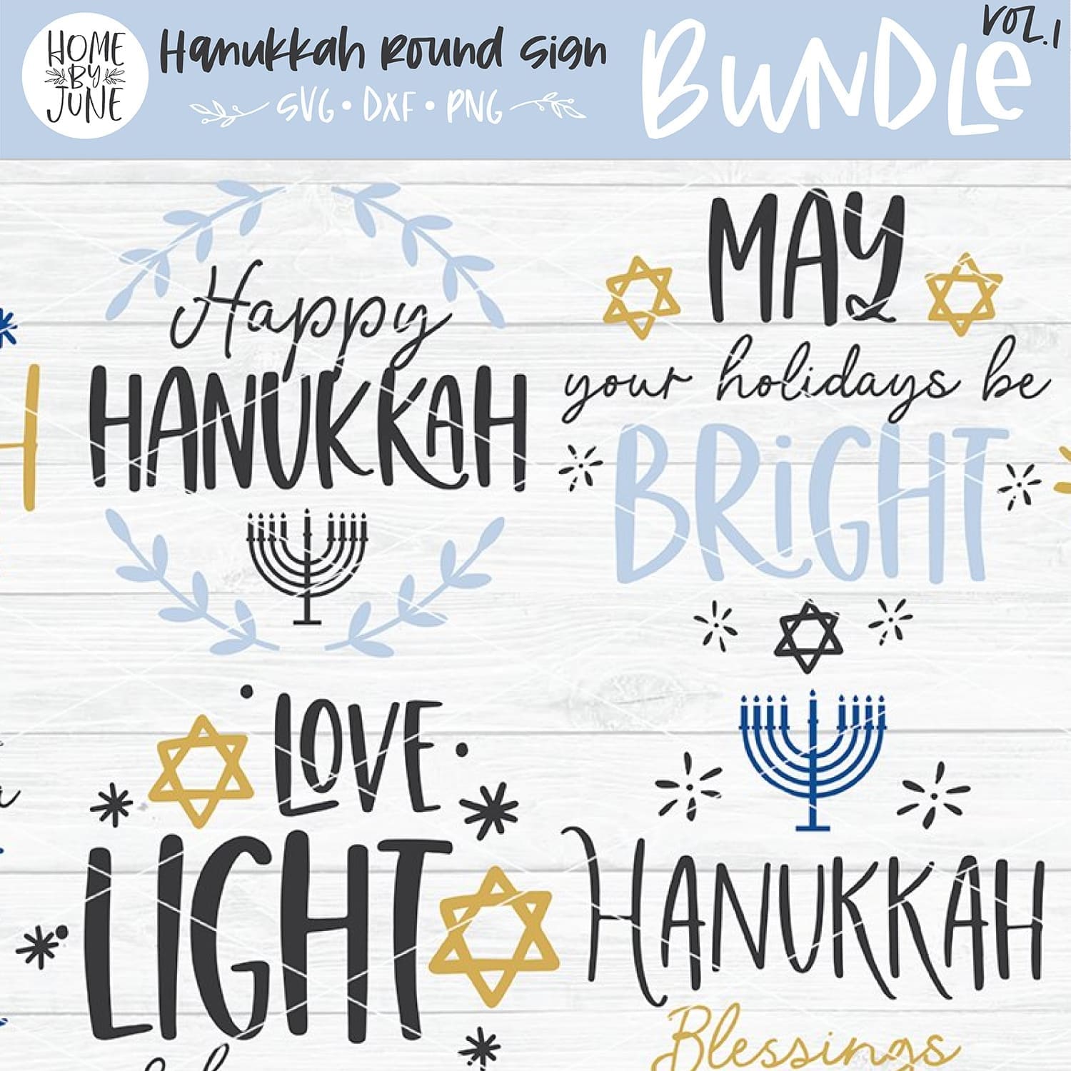 Hanukkah Round/Circle Sign Bundle Vol. 1 SVG DXF PNG.