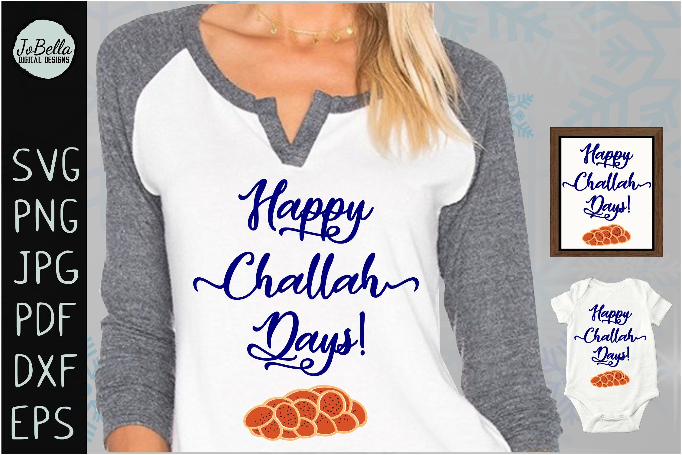 Shirt with the lettering "Happy Challah Days" on woman.