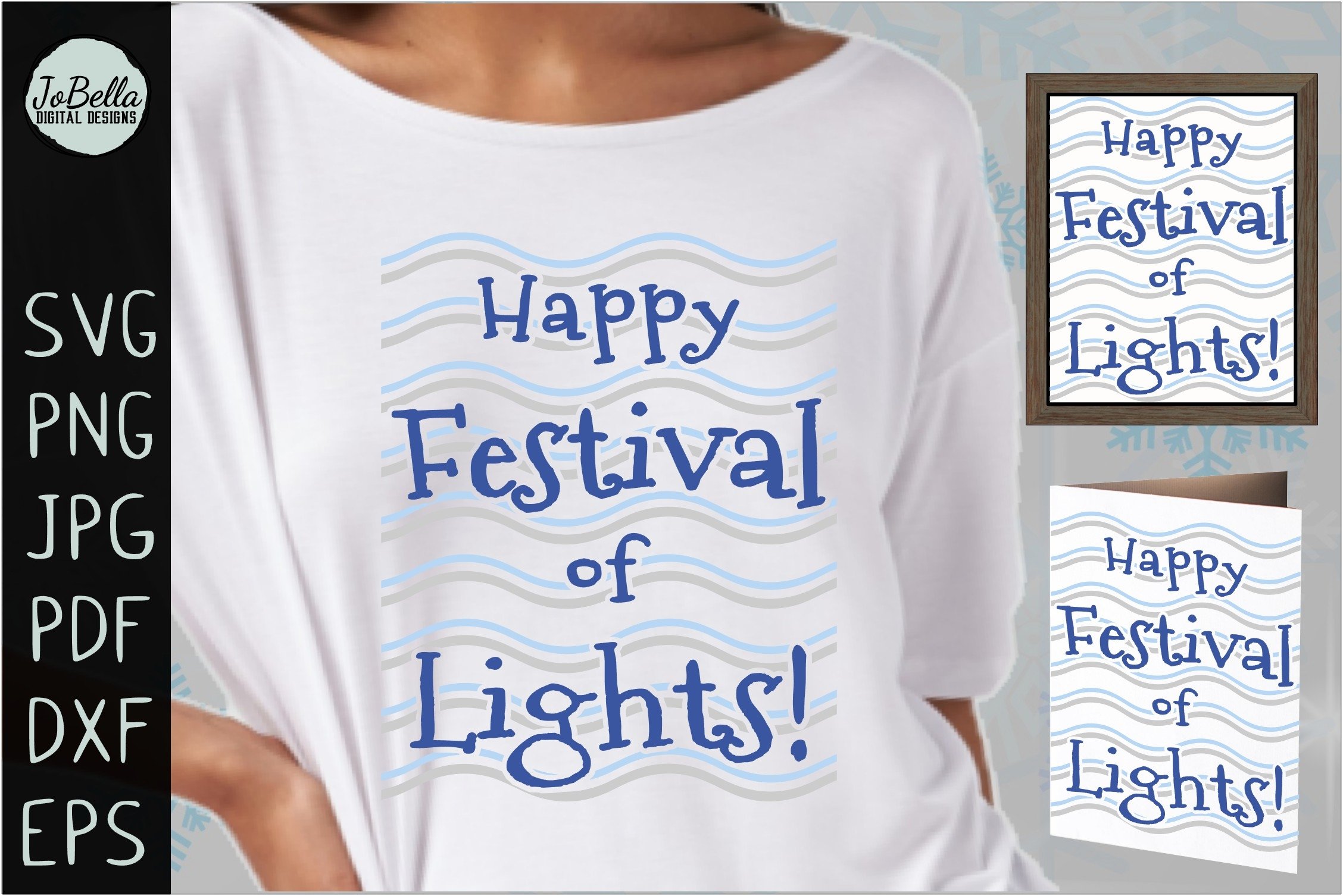 White t-shirt with the lettering "Happy festival of lights".