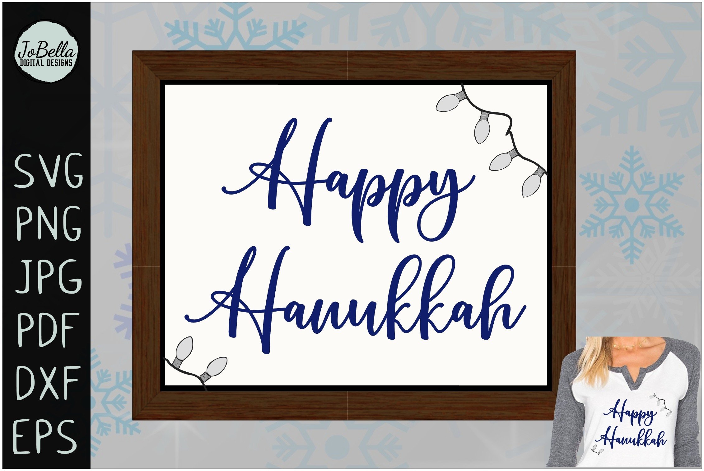 The blue lettering "Happy Hanukkah".