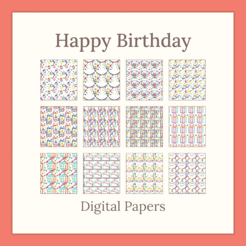 Happy Birthday Digital Papers, Party JPG.