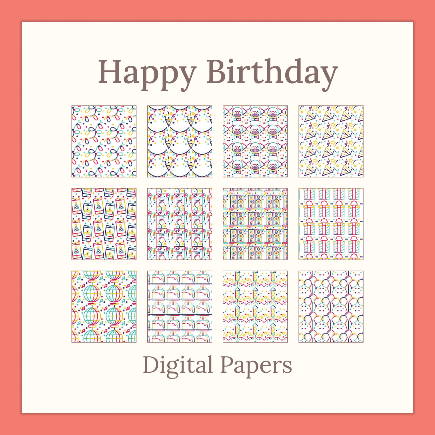 Happy Birthday Digital Papers, Party JPG.