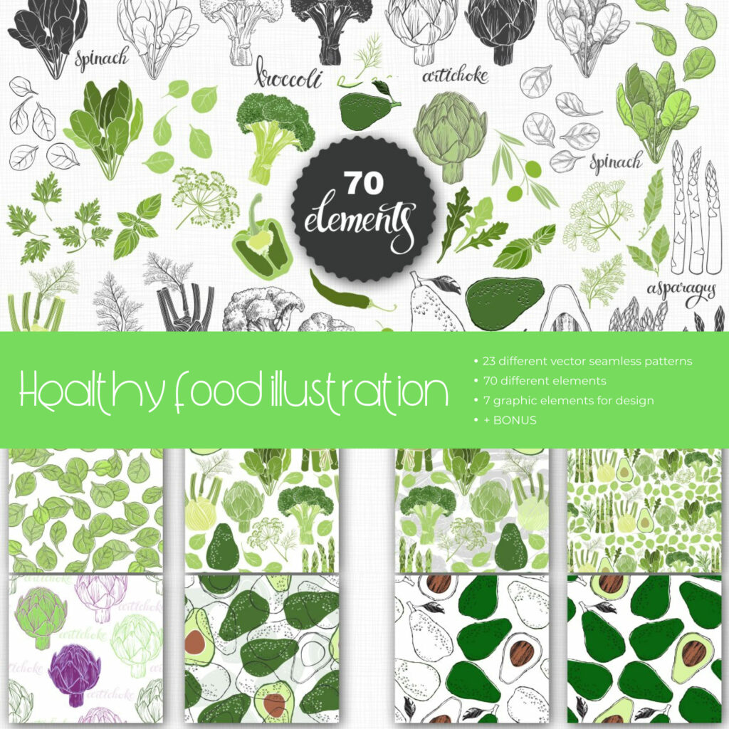 Object Patterns Food GREEN FOOD – Objects And Patterns Pack – MasterBundles